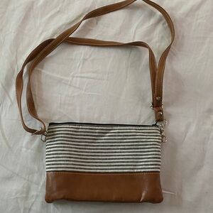 Brown and Striped Women's Crossbody Bag